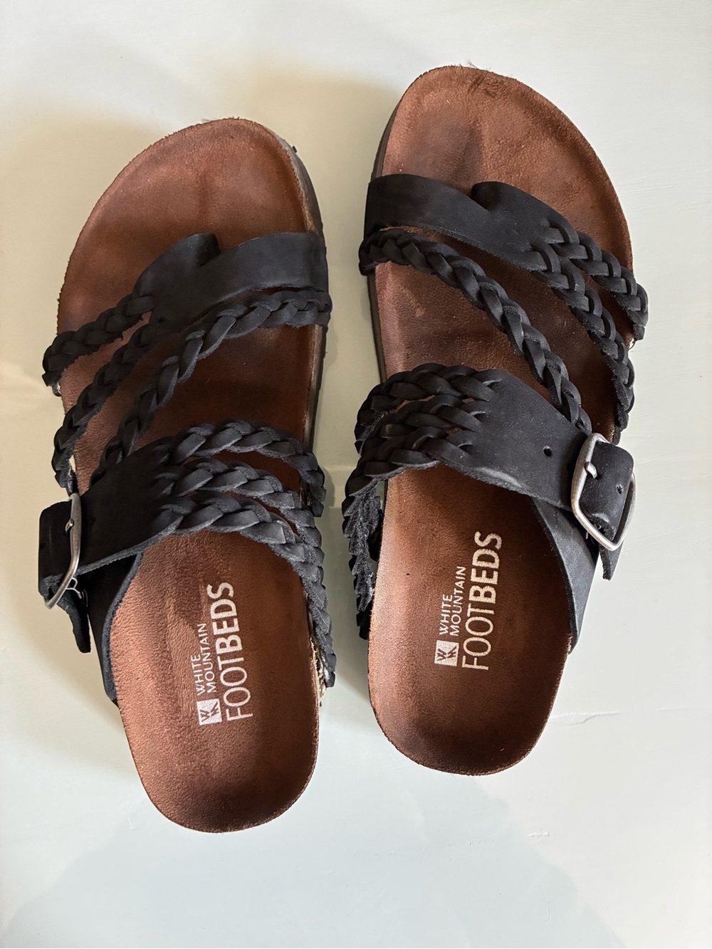 White Mountain Footbeds Women's Black Braided Slide Sandals Size 7